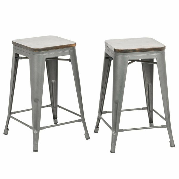 Guest Room 24 in. Cormac Square Counter Stool Rustic Pewter & Elm - Set of 2 GU2549251